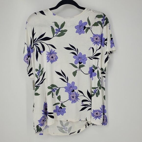 14th & Union Short Sleeve Wrap Blouse With Purple And Green Floral Print Size 1X - Picture 9 of 9